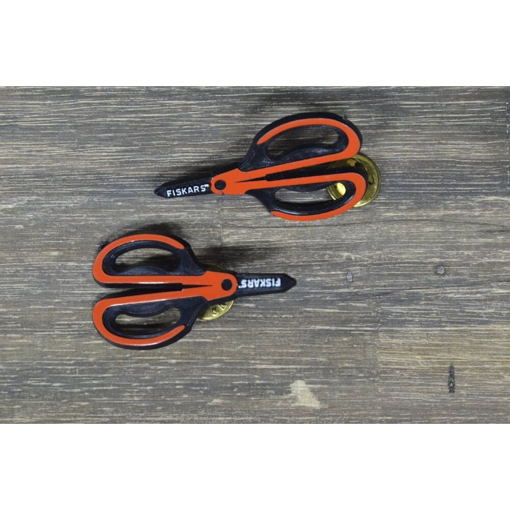 Fiskars Scissors Brooch Pin Promo Lot of 2 Plastic Crafter Collectible